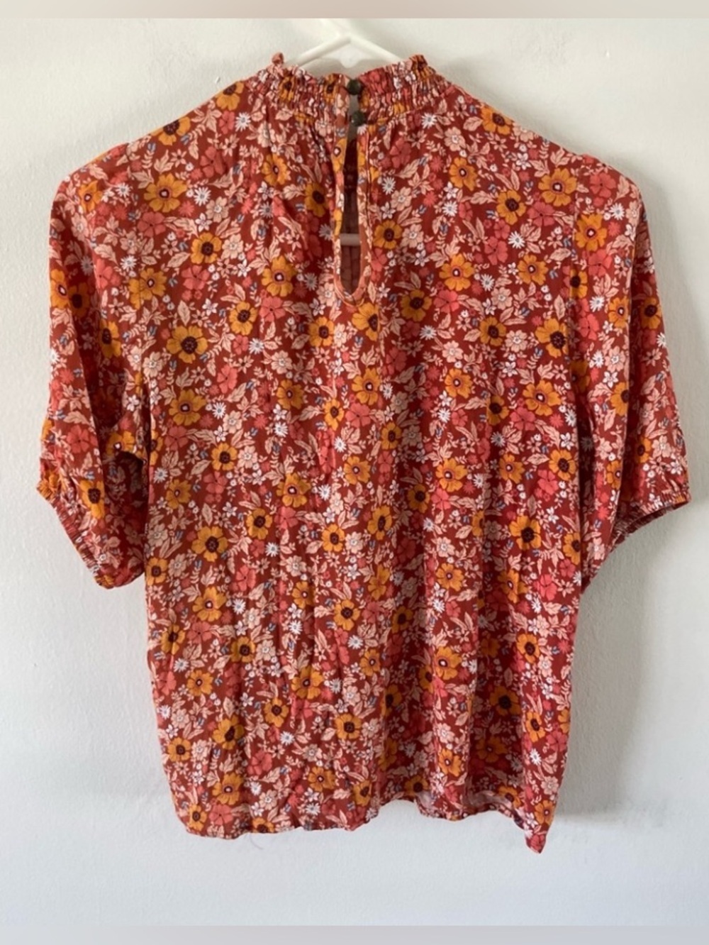 KNOX ROSE Floral‎ Mock Neck Top Size S Orange Colors Fall Photos Cottage Boho - Picture 2 of 6